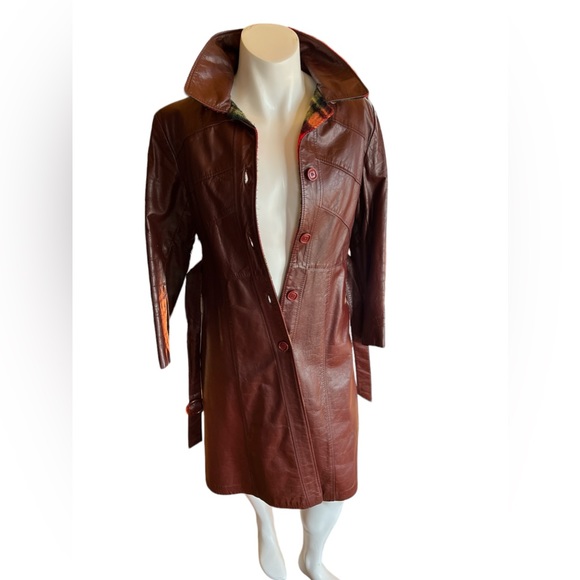 Vintage 70s leather Trench coat with Flannel Liner - Picture 6 of 16